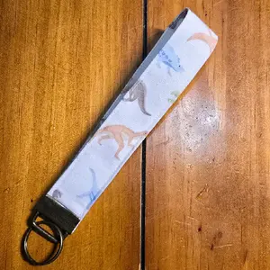 Dino Cotton Keychain Wristlet - Handmade Floral Key Fob with Bold Plum Rose & Berry Print, High-Quality Cotton, Polished Silver Hardware, gifts for women