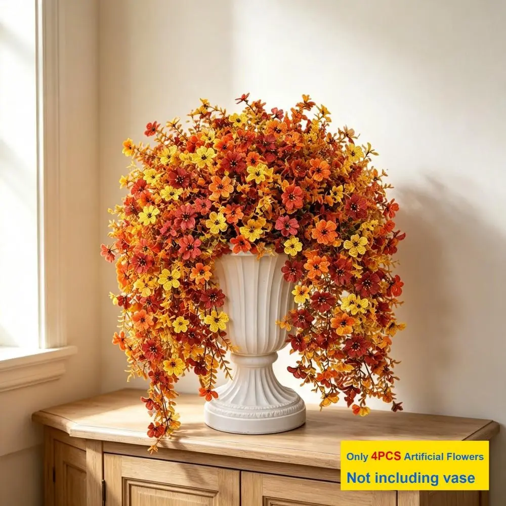 4 Pack Artificial Fall Hanging Orchid Vine, Equal Size Warm Tone Fake Silk Flowers for Front Door and Wall Decor