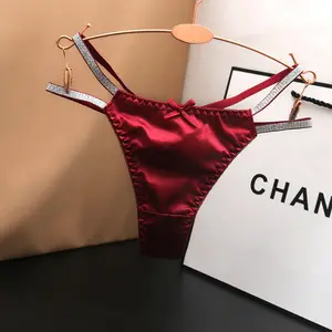 Sexy Satin Cool Silky Hollow Fashion Solid Color Cotton Crotch Women's Low Waist Hollow Fun Thong Panties Minimalist