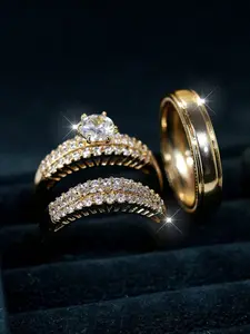 Couple Rings Inlaid Synthetic Zirconia Engagement Ring Set for Men and Women, Unisex Band Ring, Perfect Birthday Anniversary Gift for Him Her