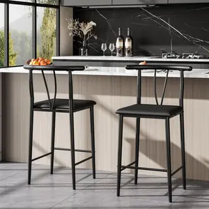 Gaomon 25.2" Contemporary Counter Height Barstool Set of 2, Wide PU Upholstered Wide Seat, Curved Back, Footrest, Metal Frame Design for Kitchen Islands, Counter Bars, Black