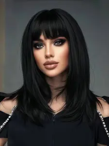 Women's Straight Short Bob Wig, Suitable for African Women, with Bangs, Medium Length, Synthetic Material, Perfect for Parties and Events, Party Wig