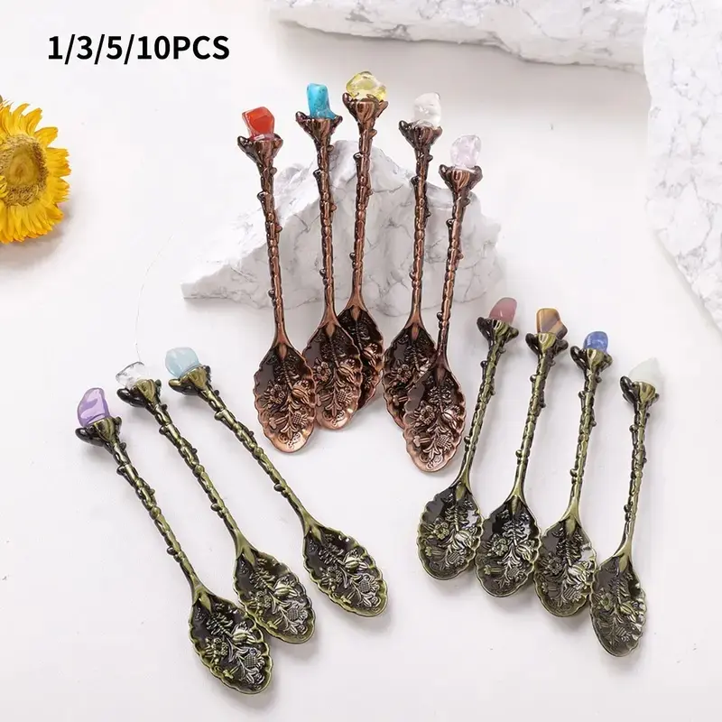 Natural Crystal Raw Gemstone Mini Spoon Set, Random Colors Mini Gem Spoons, Versatile Spiritual Healing Tool, Boho Home Decor Accent, Unique Keepsake Gift for Crystal Collectors