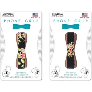 Universal Phone Grip for  Smartphones, Mini Tablets and Cases,  Rose Love Letter Design Elastic Strap with Mauve Rose Base, Pack of 2