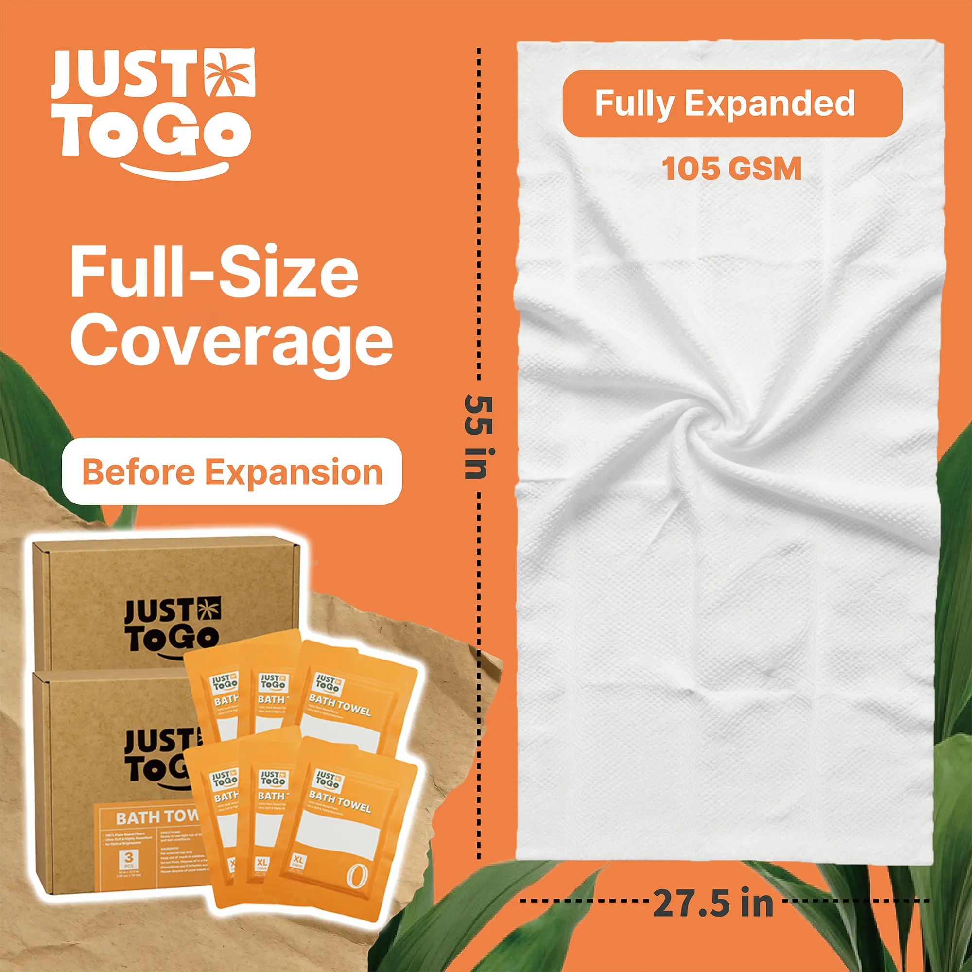 JustToGo Disposable Compressed Bath Towels(6/3 Pack)Large 55 x 27.5 in, Ultra Soft Thick Absorbent Non-Woven Towels, Individually Wrapped for Camping, Gym, Hiking,Travel Essentials, Lightweight, Anti-Bacterial, Breathable