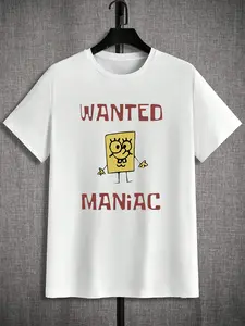 Anime Trendy Men's Spongebob Wanted Funny Print T-Shirt, Teenager School Daily Wear, Eye-Catching Casual Fitted Long Sleeve Top