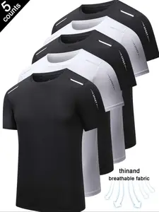 Men's Solid Color Round Neck Tee, Breathable Quick Drying Sweat-absorbing T-shirt, Comfortable Crew Neck Short Sleeve Top for Gym Workout Running, Activewear