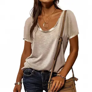 Seya Women's Minimalist Essential Oversized Loose Short-Sleeve Solid T-Shirt - Smooth, Soft, Comfortable Fabric, Metallic Accents, Relaxed Fit, Casual Daily Wear All-Season Ladies Top