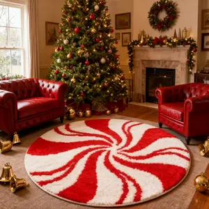 Christmas Round Living Room Carpet, Creative Candy Pattern, Soft Non-Slip Washable Rug, Fluffy Modern Rug, Winter Home Decor, Bedroom Sofa Mat