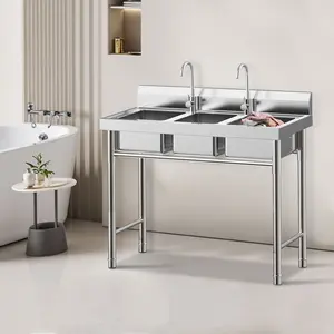 3 Basin Stainless Steel Commercial Sink 39x18x35.8in 440 lbs Capacity 304 Restaurant Prep Kitchen with Drain Rack & Fast Drainage