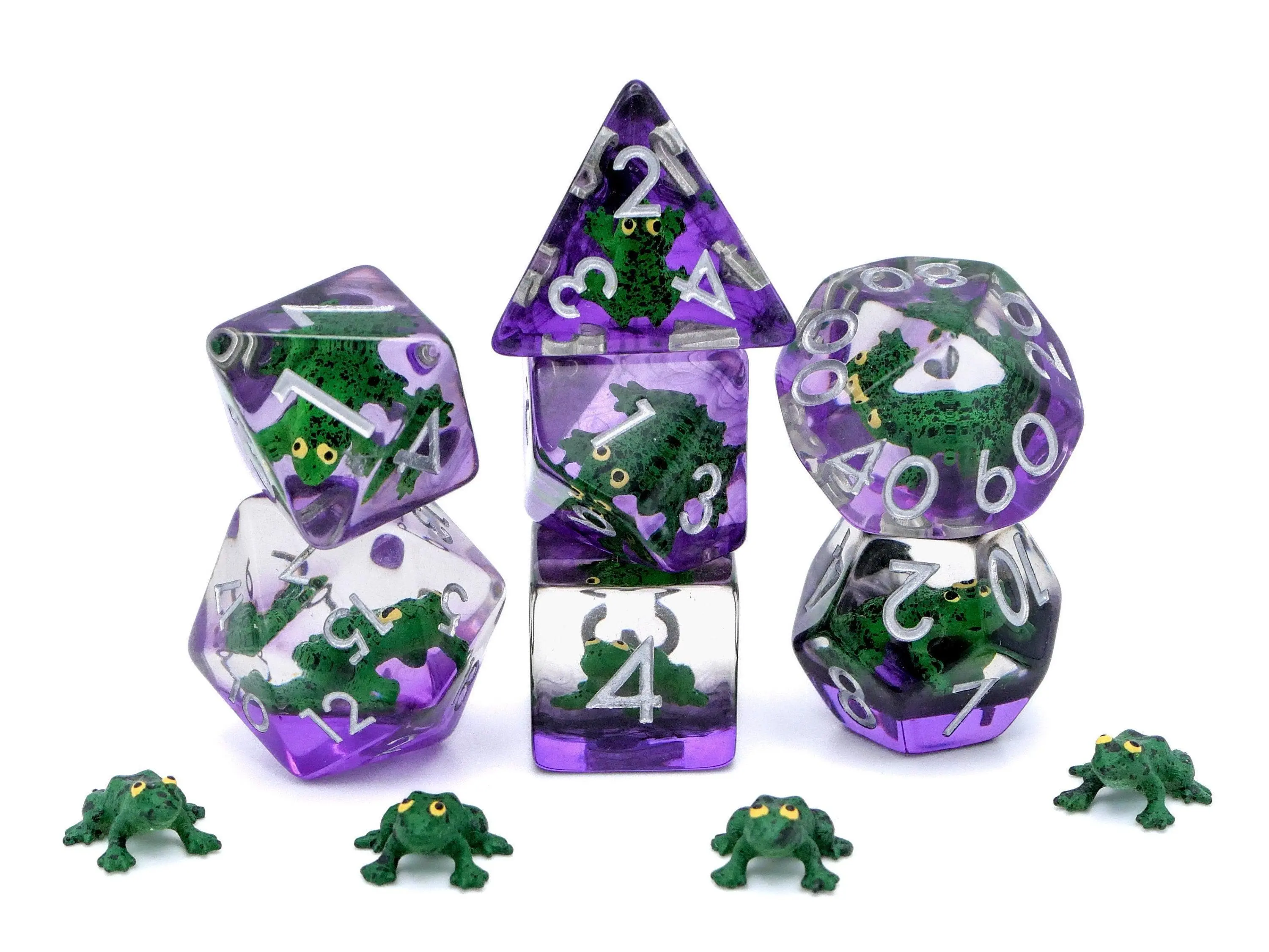 Frog Resin Dice Set for DnD, 7-Piece Slimy Reptile Themed RPG Dice (Toys & Hobbies, Games & Puzzles Accessory)