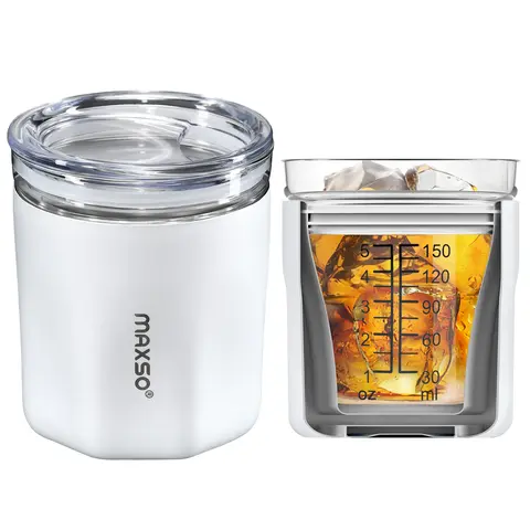 [MAXSO Insulated Coffee Cup] 8.8 oz Vacuum Stainless Steel Flask - Portable Thermo Tumbler with Glass Insert, Sip Lid, Leakproof, BPA-Free, Graduated, Reusable for Coffee, Tea - Wedding & Father's Day Gift