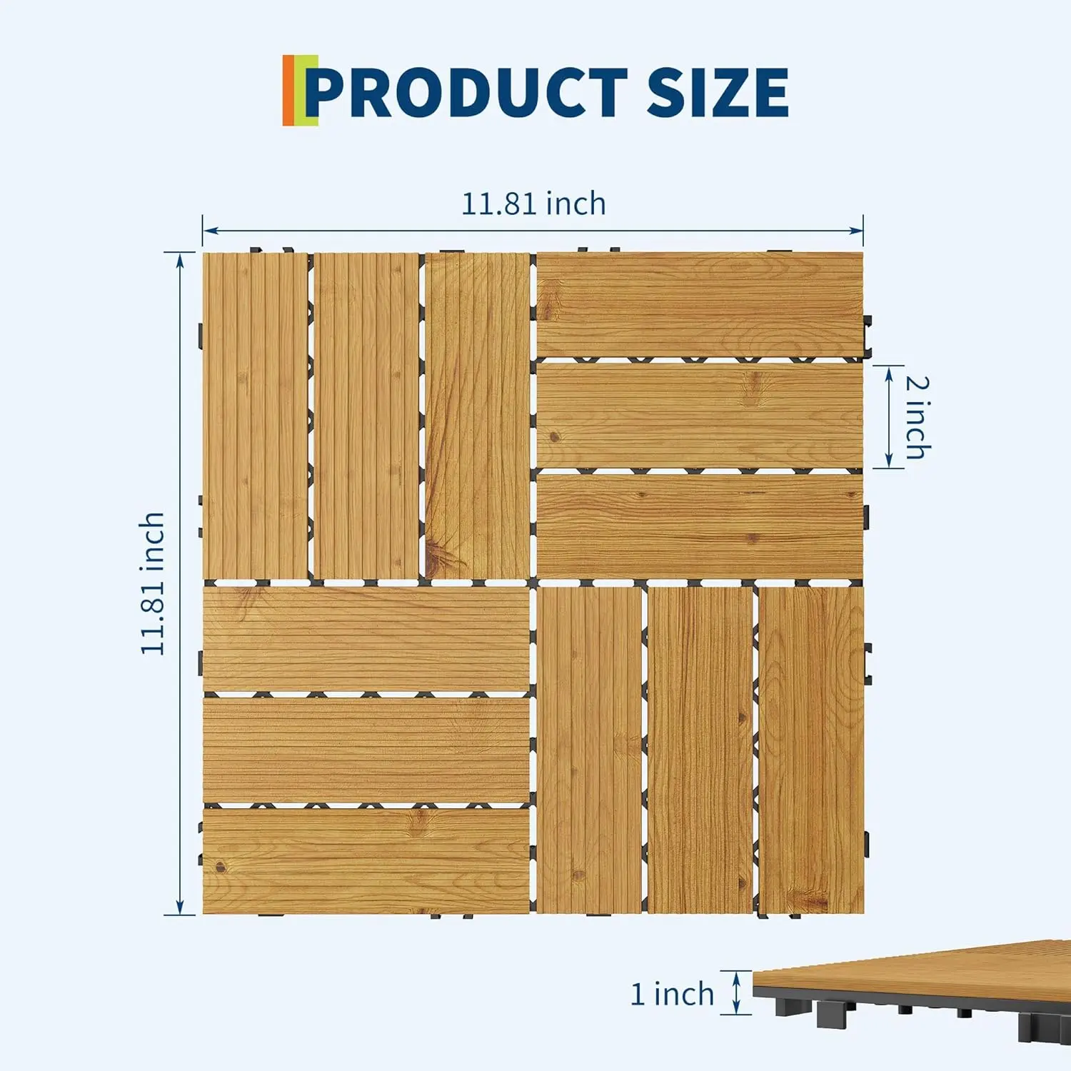 Gaomon Elegant Interlocking Acacia Wood Deck Tiles Outdoor Furniture Set - 33-Pack, 12x12 in, 32 Sq Ft, Sustainable, Tool-Free Install, Natural Grain, Durable Non-Slip, Water Resistant, Reversible, Crack-Resistant, for Patio, Pool Decks, Basements, Floori