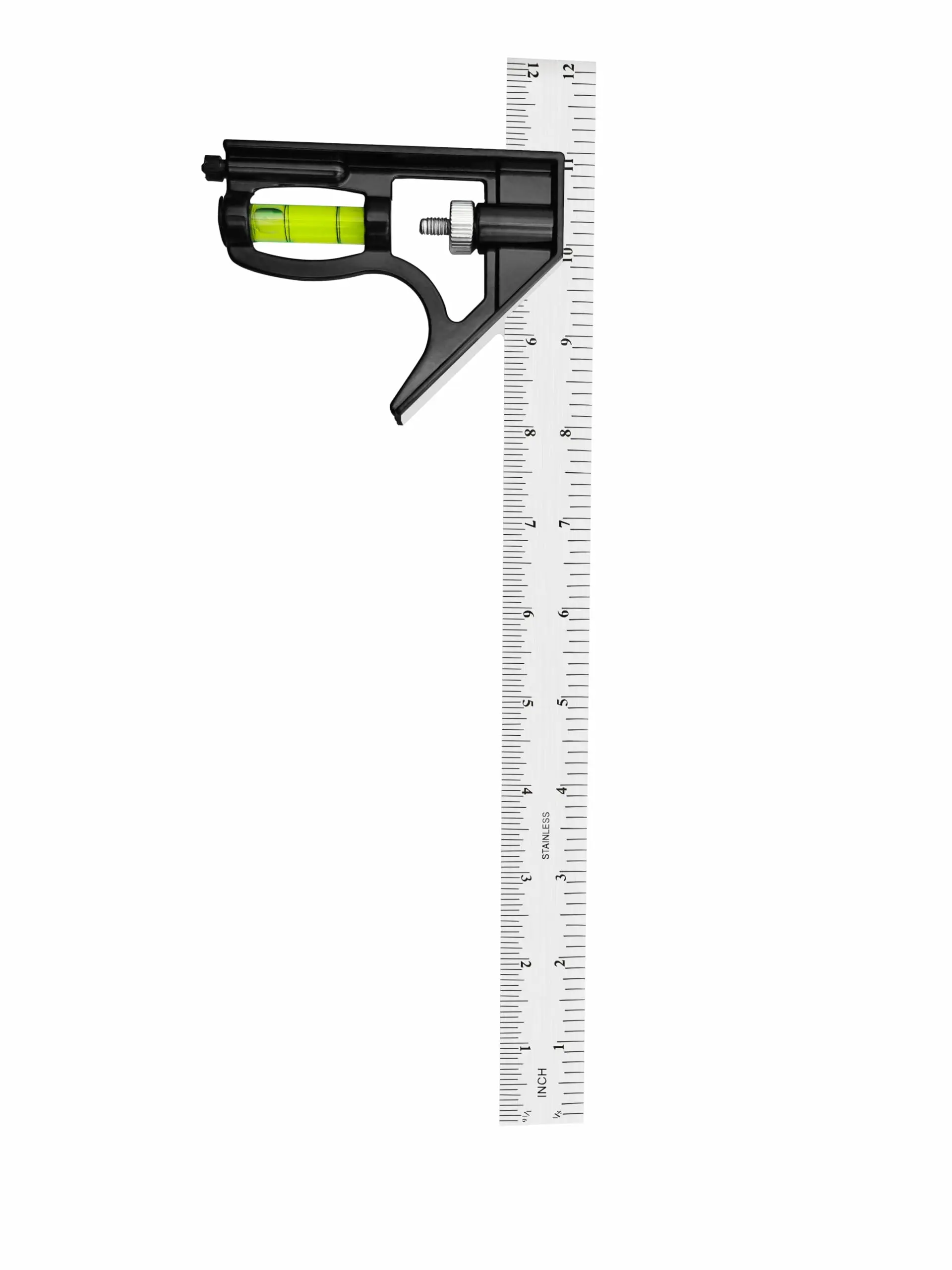 12 Inch Combination Square, Adjustable Carpenter Square with Stainless Steel Ruler and Aluminum Head, Metric and Inch Scale, Bubble Level and Scriber, 90 and 45 Degree Combo Layout Tool