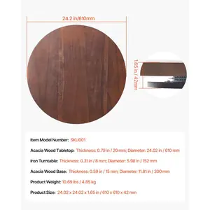 VEVOR 24 in Wood Lazy Susan Turntable, 360 Rotation Round Clear Tabletop Rotating Tray, Acacia Wood Dining Table Centerpiece, Smooth and Silent Spin, for Family Gatherings, Banquets and Weddings