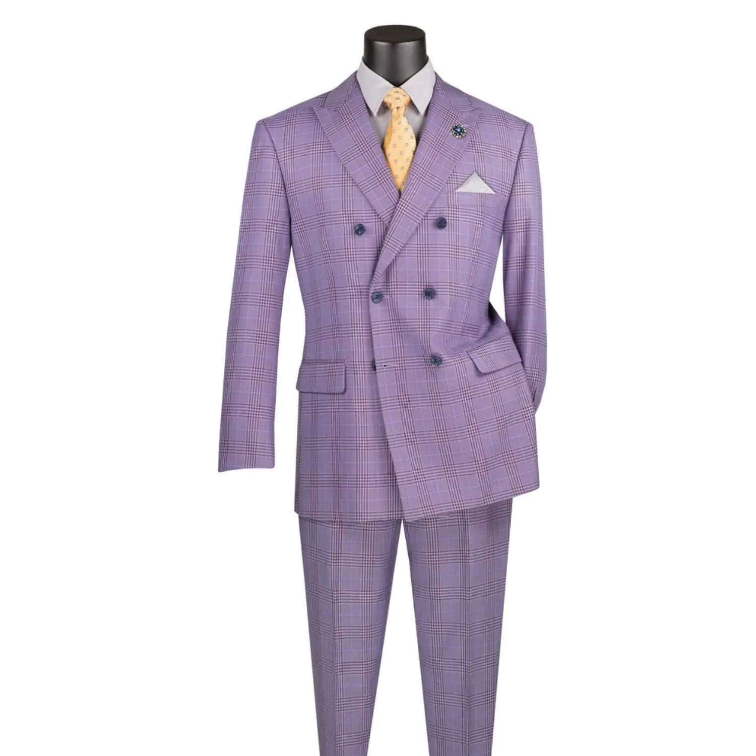 2-Piece Double Breasted Glen Plaid Regular Fit Suit - Light Purple