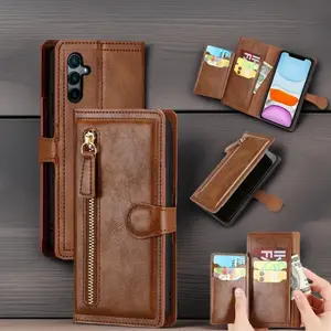 Wallet Case For Samsung A16 5G/ A15/ A55/ A54 5G Coque Luxury Faux Leather Zipper Flip Artificial Leather Card Holder Cover For Galaxy A55 A54 A16 A15 5G Capa Funda Cash