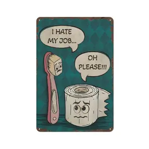 Vintage Retro Bathroom Humor Metal Poster | Relatable Work Meme Wall Decor