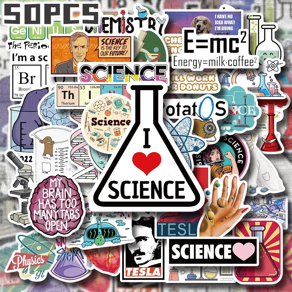 50PCS Fun Laboratory Aesthetic Stickers Pack, Cute Science Chemistry Experiment Illustration Vinyl Stickers for Scrapbooking, Journal, Planner, Album, Laptop, Water Bottle, Phone Case, DIY Craft Decoration, Gift Wrapping, Envelope Seals, Packaging Labels