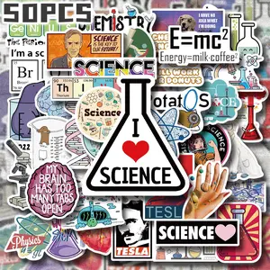 50PCS Fun Laboratory Aesthetic Stickers Pack, Cute Science Chemistry Experiment Illustration Vinyl Stickers for Scrapbooking, Journal, Planner, Album, Laptop, Water Bottle, Phone Case, DIY Craft Decoration, Gift Wrapping, Envelope Seals, Packaging Labels