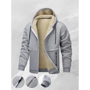 Classic Men'S Hooded Jacket With Fleece Lining, Skin-Friendly, Suitable For Autumn Wear, Adjustable Hat, Ribbed Hem, Urban Commuter Trendy Windproof Coat