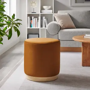 Modway Tilden 16" Round Performance Velvet Upholstered Ottoman in Rust Natural