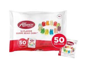 Albanese World's Best 12 Flavor Gummi Bear Cubs | 50-0.5oz Snack Packs of Candy | Miniature, Individually Wrapped, Soft Gummy |Cherry, Blue Raspberry, and More | Perfect for Kid's Classroom Parties