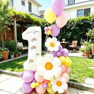 56-Piece Daisy Number Birthday Balloon Set, Includes 32-Inch Numbers, Latex Balloons, Perfect for Parties and Events