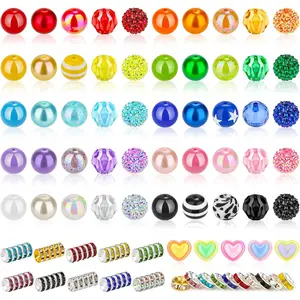 55 count 20mm Beads for Pens Making with 60 count Rondelle Spacer Beads, Bubblegum Beads Mixed   Chunky Beads Sugar Beads for Beadable Pens Supplies Keychains DIY Craft