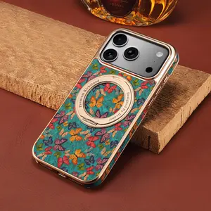 Electroplated Magnetic Phone Case with European-Style Floral Pattern - Compatible with iPhone 17 Pro Max, 16 Pro, 15, 14, 13