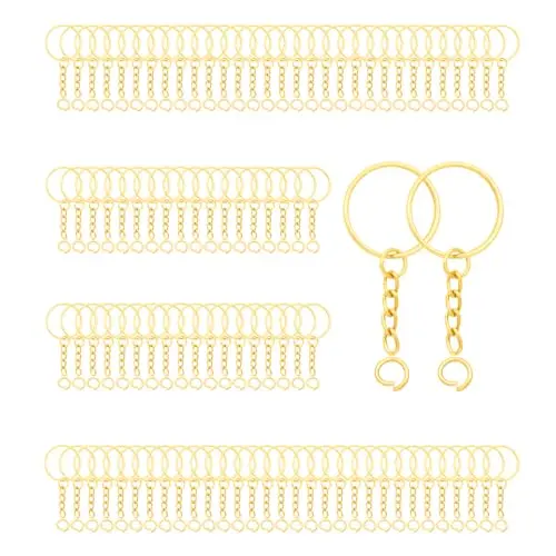 100Sets Golden 1 inch keychain rings wit