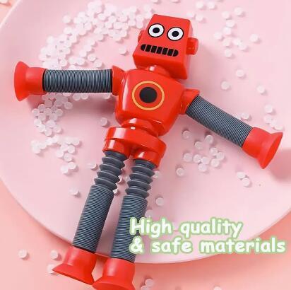 4pcs Stretchy Robot Toys with Telescopic Arms - Multi-Color (Yellow, Red, Blue, Purple,) - Sensory Birthday, Christmas, Easter Party Favors - Durable Plastic Construction for Toddlers, Kids Boys & Girls
