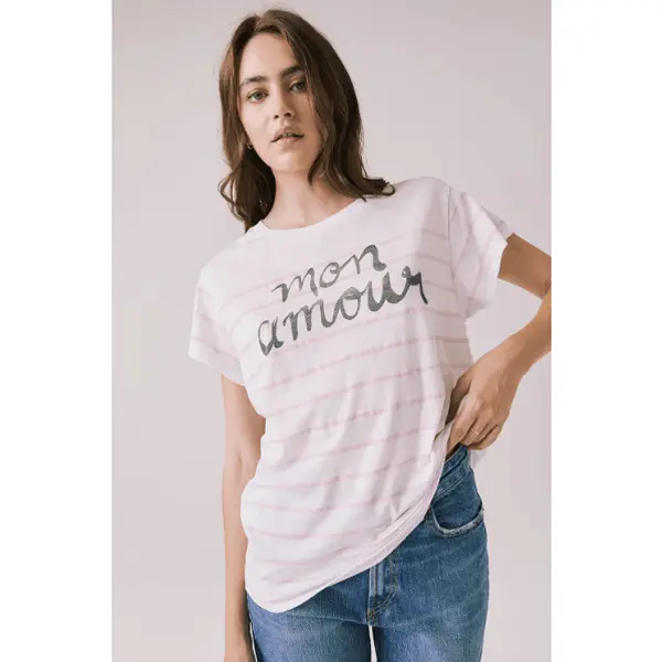 Chaser Mon Amour Stripe Tee in White