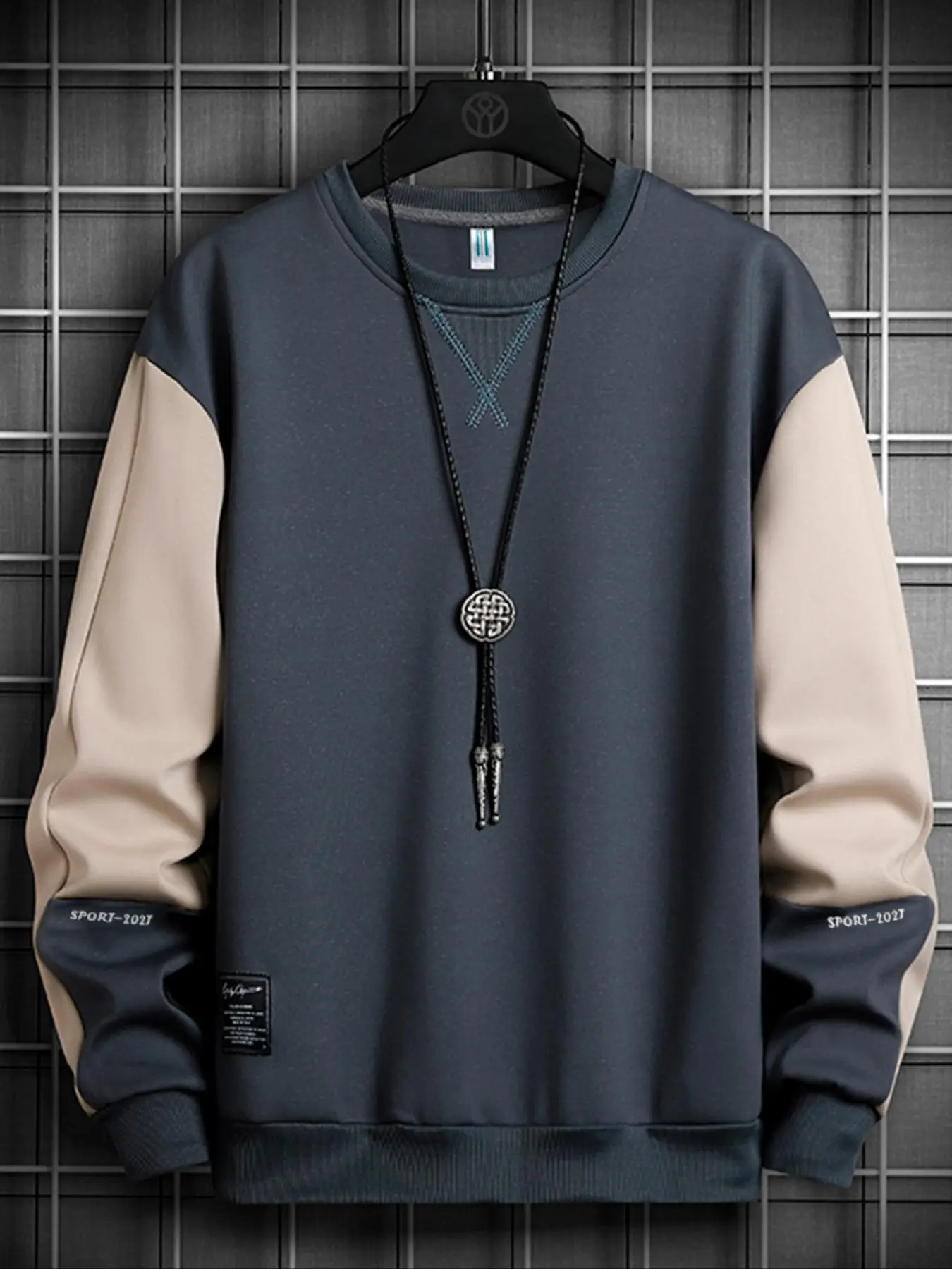 Colorblock Patchwork Drop Shoulder Sweatshirts for Men, Casual Crewneck Sweatshirt, Loose Long Sleeve Round Neck Pullover for Fall & Winter, Fall Outf