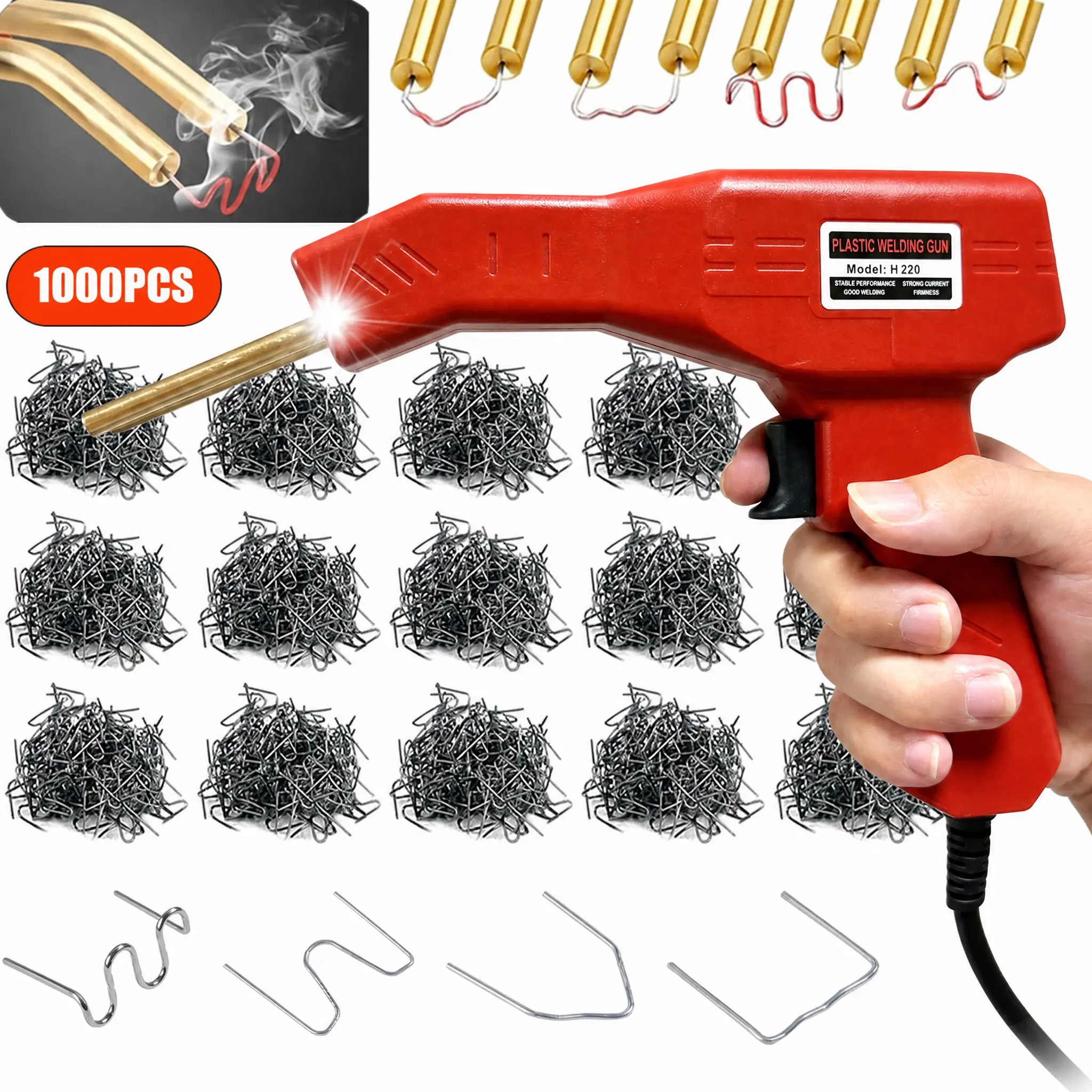Upgraded Plastic Welder, 1000PCS Staples, Pure Copper Transformer, Rapid Heating, Plastic Welding Kit, Hot Stapler Kit, Plastic Welder Gun Kit, Car Bumper Repair Kit, Plastic Repair Kit(Red)  toolupgrade