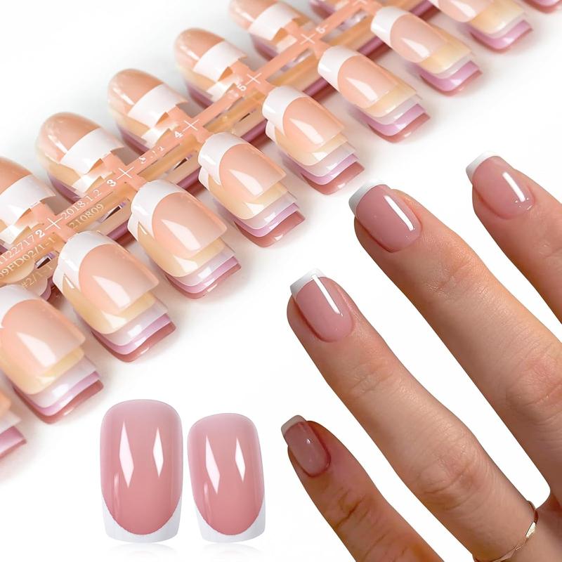 120Pcs 5 Pack Natural Nude Pink Acrylic Press-On Nails, Full Cover IKISKT Classic French Tips, 5 White French Styles, False Nail Art Kit for Women, Kids & Girls – Easter, Christmas & Birthday Gifts