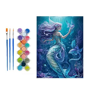 Mermaid Pattern DIY Painting Kit without Frame, DIY Painting By Numbers Kit, Wall Art Decor for Home Living Room Bedroom