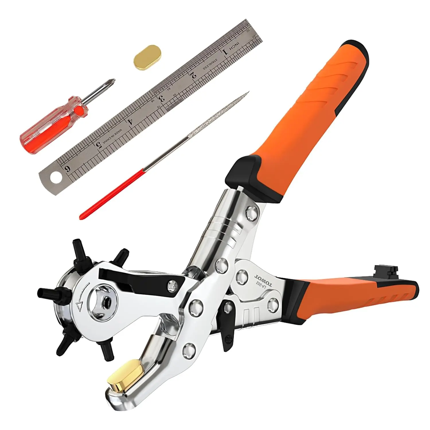 Belt Hole Puncher Kit, Upgraded Version Leather Hole Punch for Belt, Saddles, Shoes, Fabric, DIY & Craft Projects, 6 Holes Heavy Duty Rotary Puncher, Easily Punches Perfect Round Holes