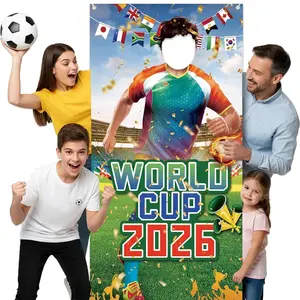 World Football Tournament 2026 Cup Photo Banner 71x35 Inches 2026 Soccer Player Cutout Backdrop with Face Hole for Soccer Party Decorations Soccer Photo Booth Props Gift and Soccer Party Backdrop