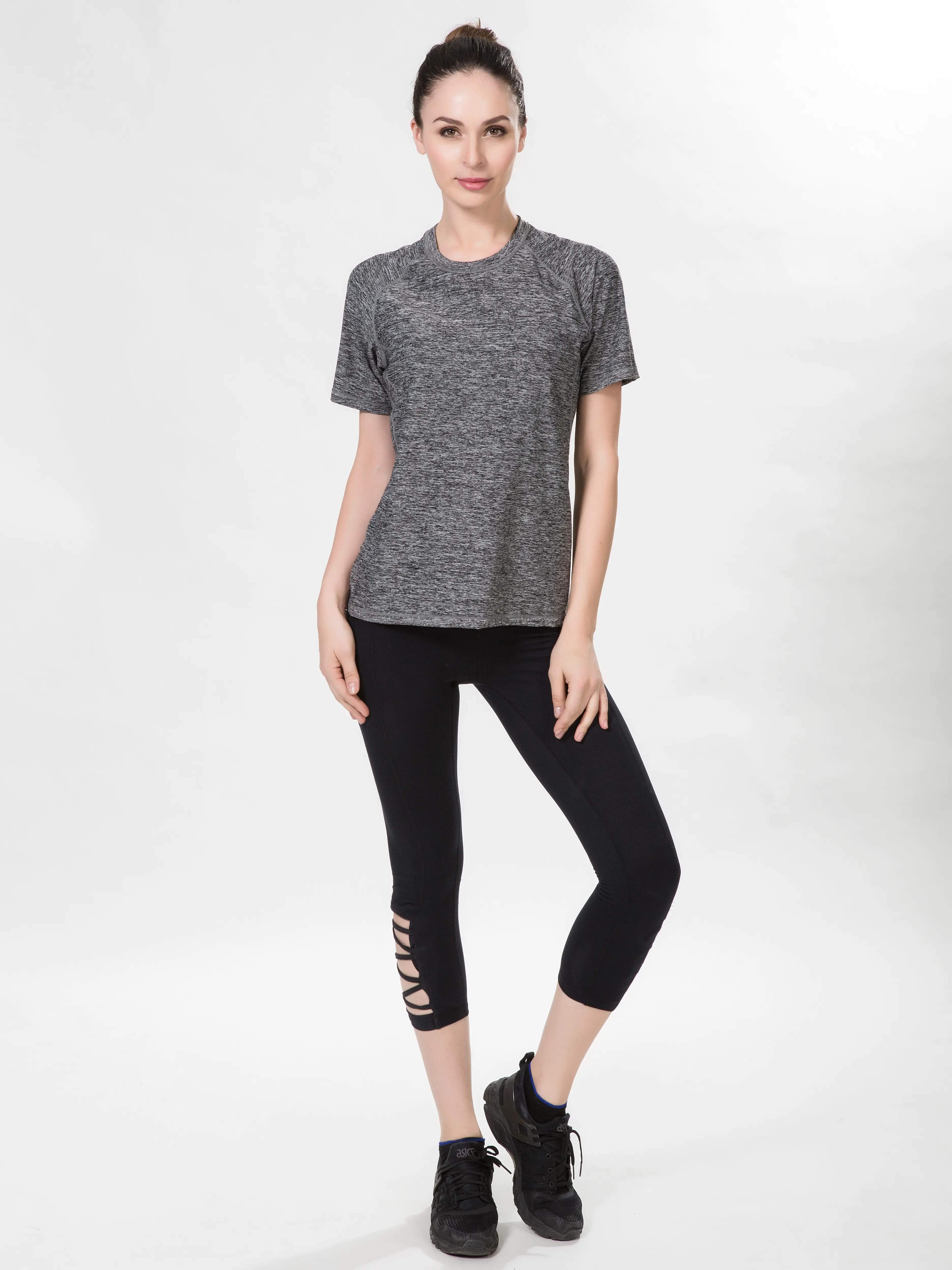 Mountec Women High-Waisted Capri Leggings with Mesh Cutout Design for Yoga, Running, and Workouts
