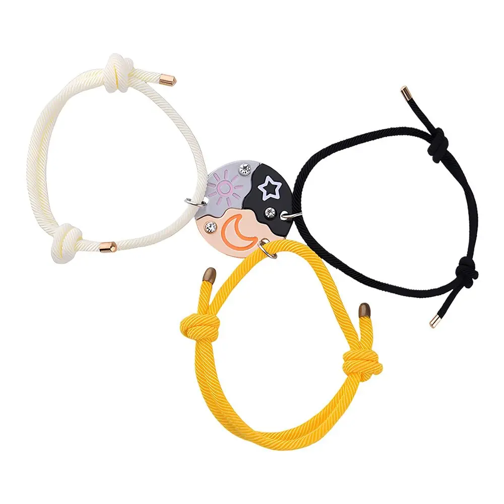 3PCS Sun, Moon, & Star Magnetic Friendship Bracelets for 3 Best Friends Puzzle Design BFF Jewelry Ideal Friendship Gift with Rhinestone DetailPerfect for Birthday, Anniversary, Valentine's Day