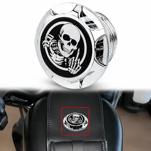 Chrome Vented Pop Up Fuel Tank Gas Cap Skull Pattern For Harley 1996-2014