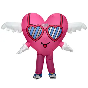 Pink Heart Angel Polyester Inflatable Costume, No Battery, Youth Adult Size, Fits 155-190cm, Includes Fan & Box, Halloween Cosplay Party Use