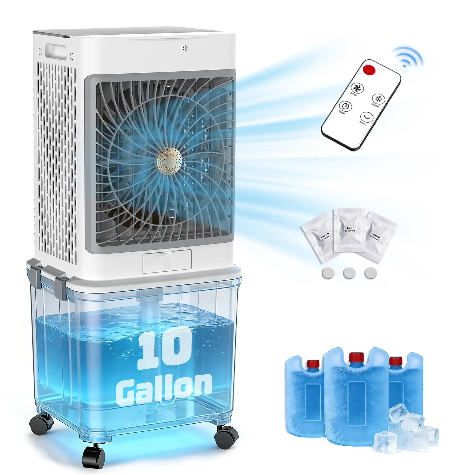 Swamp Cooler,Evaporative Air Cooler 2026 Upgraded Windowless Portable Air Conditioners with 10GAL Detachable Tank,120° Oscillation,Ultra Quiet,Timer,Remote,30H Cooling Fan for Apartment Garage Outdoor