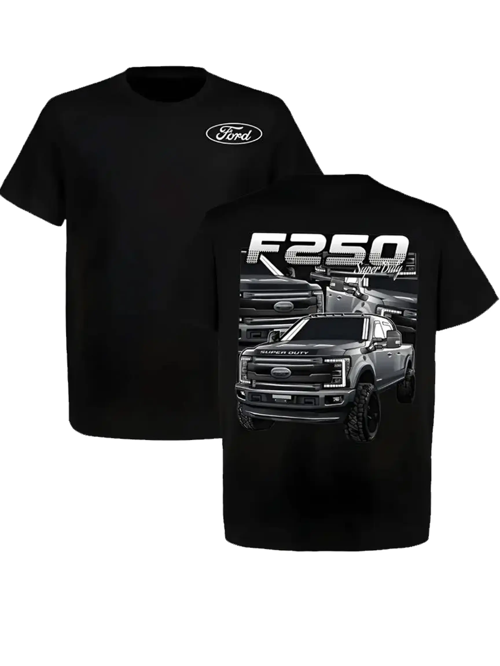 100% Cotton - Ford F250 Super Duty Graphic Tee, Double-Sided Ford Truck Shirt, Heavy Duty Pickup Work Truck T-Shirt for Truck Enthusiasts, Classic American Automotive Streetwear