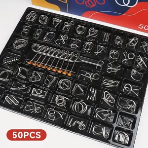 Toys [50pcs Metal Puzzle-Solving Kit] 50pcs Metal Puzzle-Solving Kit - Lu Ban Lock, Kong Ming Lock, and Nine Linked Rings Unlocking Ring Buckles, Gray, Complete Set, Ideal Gift for Birthdays, Christmas, and New Year
