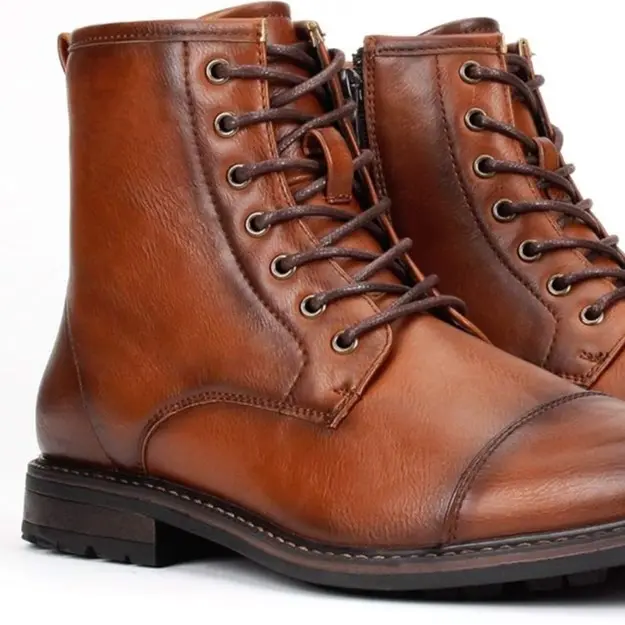 Jazam Men's Carson Distressed Cap Toe Tall Motorcycle Military Combat Dress  Boots Faux Leather Vintage Style Round Toe Zip Closure All Seasons Casual  Shoes - TikTok Shop