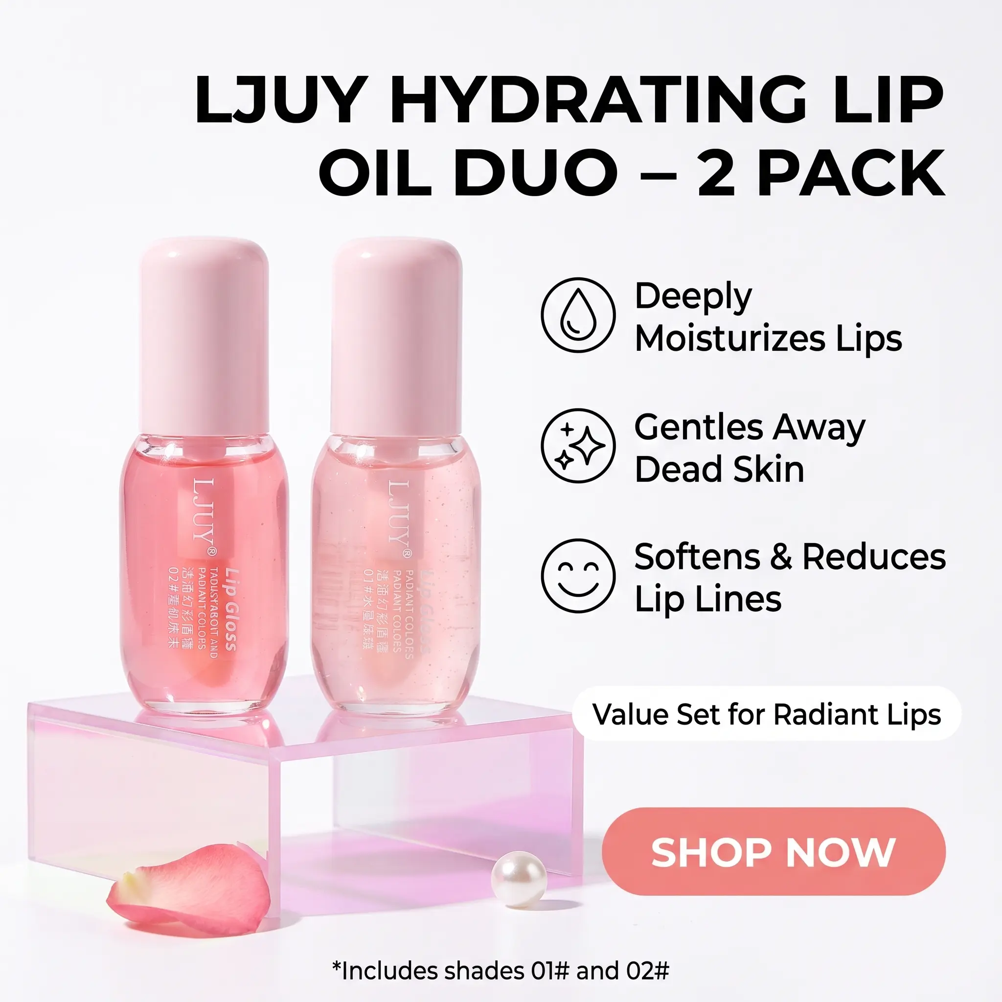 Moisturizing Lip Balm, 2 Counts/set Hydrating Glossy Lip Glaze Stick Plumping Lip Oil for Girls & Women, Fall Gift, Christmas Gift, Mother's Day Gift, Lip Stain, Skincare