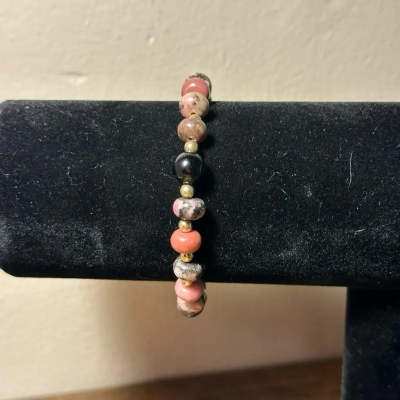 Rhodonite Donuts with Gold beads Bracelet