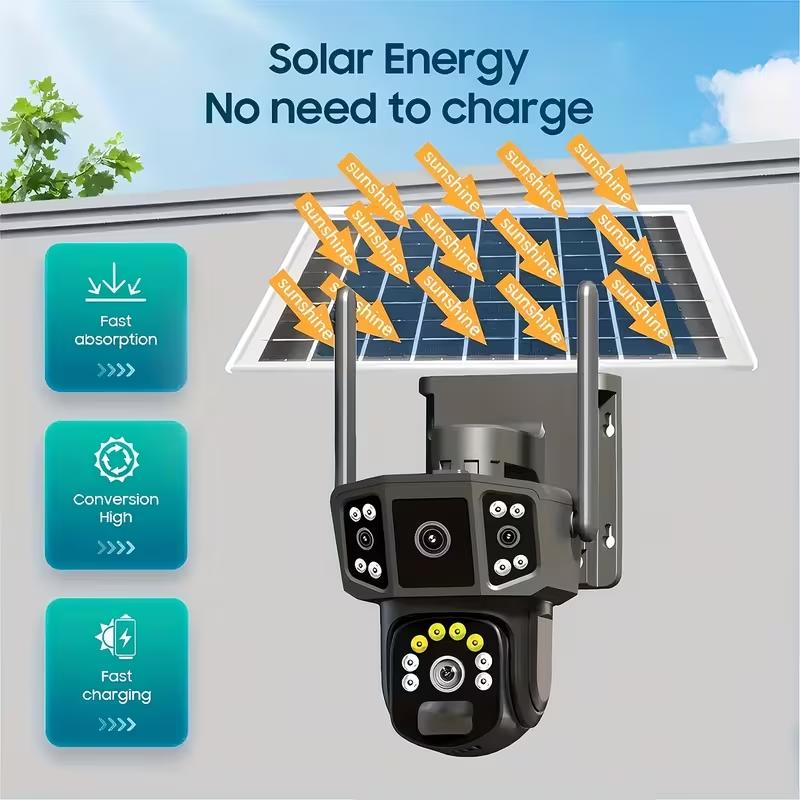 Solar Security Cameras Wireless Outdoor With 64GB SD Card - 2.4 GHz WiFi Security Cameras, 4K/8MP Dual-lens Linkage, Battery Powered, 360° Pan And Tilt, Ultra Clear Color Night Vision, PIR, Two-Way Audio, SD And Cloud Storage